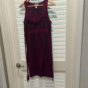 LOFT Plum Sleeveless Dress with Ruffle Accents